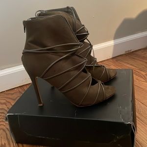 Olive Green open toe lace up heel ankle boots